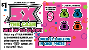 5x The Cash scratch-off from Louisiana Lottery