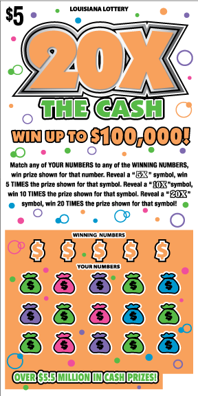 20x The Cash scratch-off from Louisiana Lottery