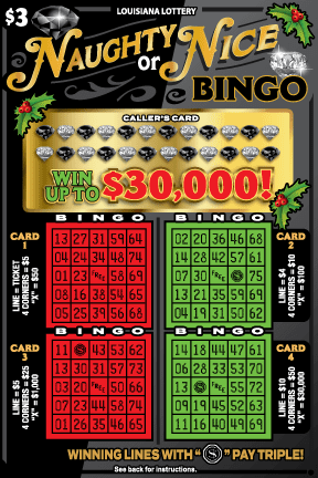 Naughty Or Nice/Royal Bingo scratch-off from Louisiana Lottery