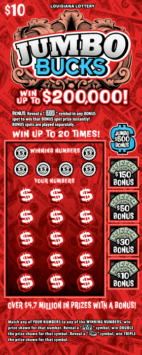 Jumbo Bucks scratch-off from Louisiana Lottery